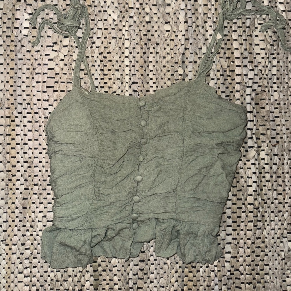 Buffalo David Bitton Sage Green Ruched Crop Top